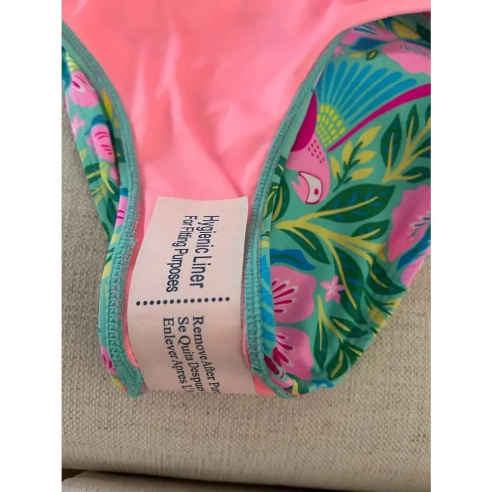 Beach Lingo 2 Piece Swimsuit Floral Pink Tropical Bikini,  Size 12 Girls NWOT